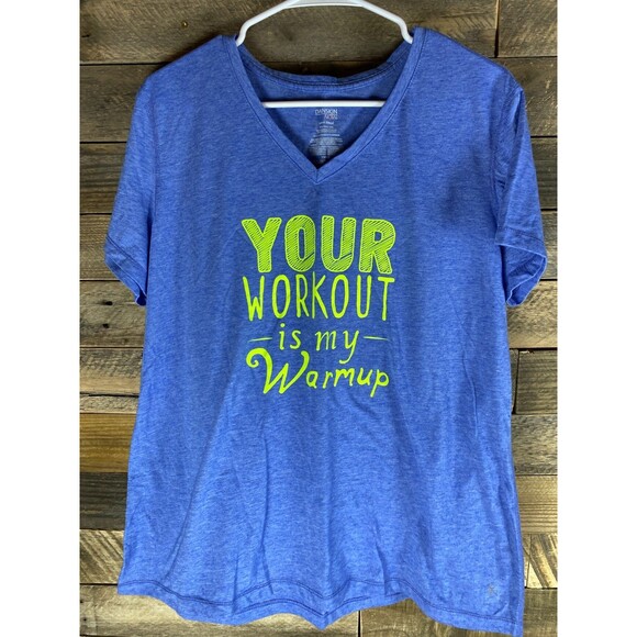 Danskin Now Women's Sz XXL Blue & Yellow Short Sleeve Athletic Saying Top - Picture 1 of 8
